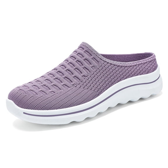 Women’s Closed-Toe Slip-On Mules – Breathable Flyknit Casual Shoes with Soft Lightweight Comfort Sole