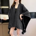 thumbnail image 2 of Zpanxa Winter Coats for Women Poncho Cape with Pom-pom Trim Casual Warm Wrap Black Free Size, 2 of 5