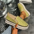 thumbnail image 5 of Miluxas Platform Rhinestones Glitter Sneaker for Women Sparkle Slip On Comfort Sneaker Flat Walking Loafers Platform Dress Shoes Yellow 9.5(43), 5 of 9