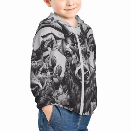 

Uemuo Monochrome Deer Floral Pattern Rash Guard for Boys Girls Long Sleeve Swim Shirts UPF 50+ UV Sun Protection Hooded Fishing Shirt with Pocket for Kid-5 Years