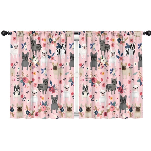 Blackout Kids Curtains,French Bulldog Dog Pattern with Flowers Childrens Insulated Curtains Set Of 2,Bedroom Essentials,Toddler Room Decor 42x54in(106x137cm)