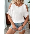 thumbnail image 5 of Women'S Cold Shoulder Eyelet Tops Crew Neck Batwing Sleeve T-Shirts Textured Knit White XXL, 5 of 9