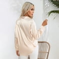 thumbnail image 4 of Women's Button Down Shirt Satin Silk Long Sleeve Blouse Formal Work Top Point Collar Vintage Shirt Work Office Silky Shirts Tops S-XL, 4 of 9