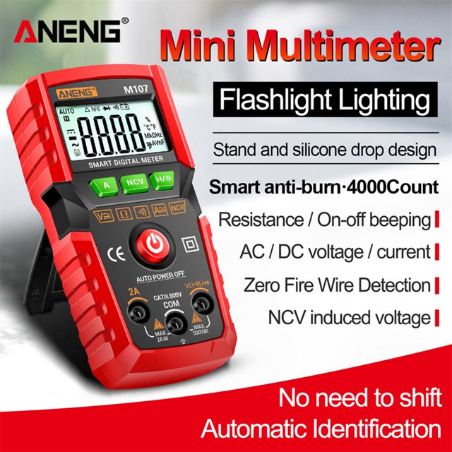 ANENG M107 Multímetro digital inteligente 4000 cuentas NCV DC AC Tester color rojo