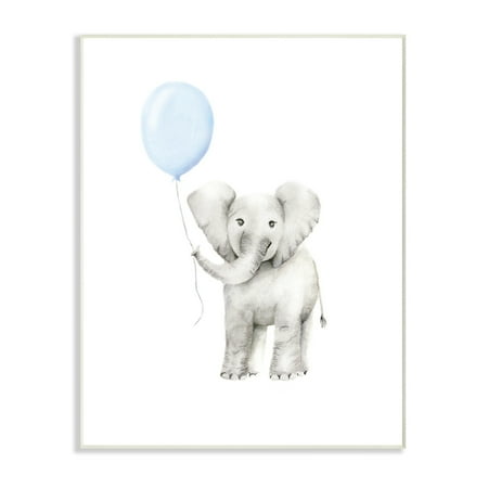The Kids Room by Stupell Baby Elephant with Blue Balloon Watercolor Wall Plaque Art, 10 x 0.5 x 15