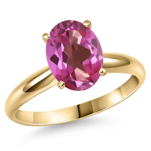 Gem Stone King 14K Yellow Gold Pink Mystic Topaz Engagement Ring for Women | 4.50 Cttw | Oval 11X9MM | Gemstone November Birthstone | Size 9