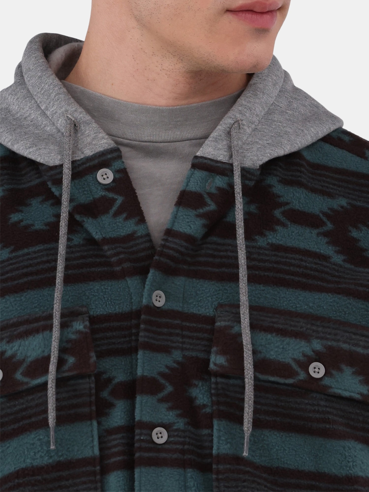 No Boundaries Men's & Big Men's Polar Fleece Hooded Button Up Jacket, Sizes XS-5XL