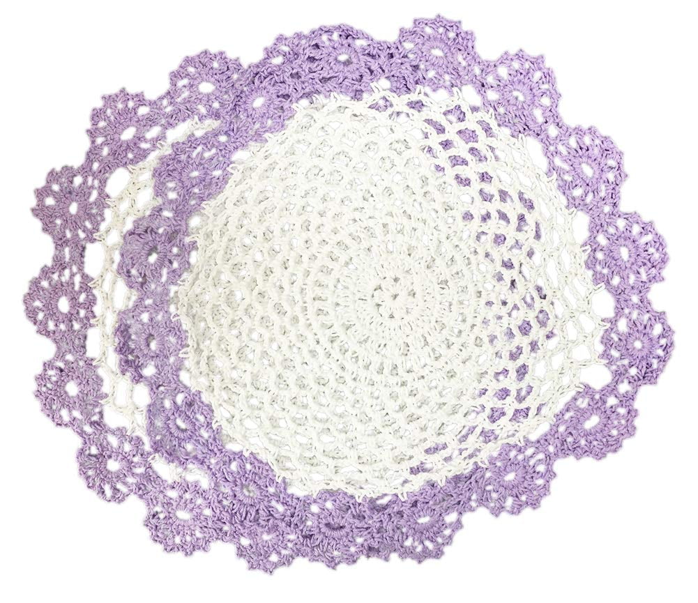 2 Doilies TATTED PAIR 14 inch WHITE HANDMADE DOILIES 