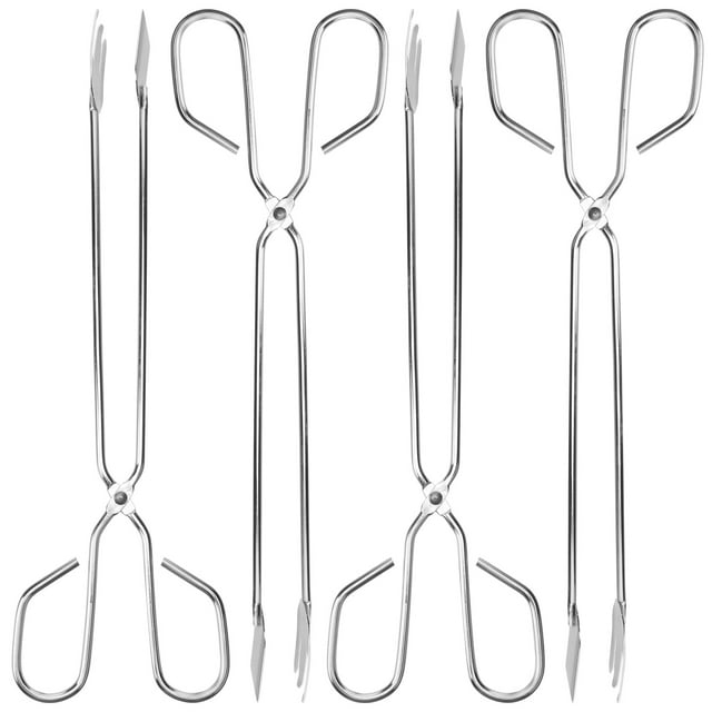 4pcs Stainless Steel Pick Up Tools Long Garbage Clip Scissor Shape Portable Tongs for Outdoor (32cm) (Random Style)