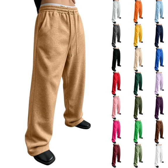 IAJDKMEK Men's Fleece Lined Jogger Sweatpants - Elastic Drawstring, Casual Sweatpants for Men, Trendy Pants for Street and Sports