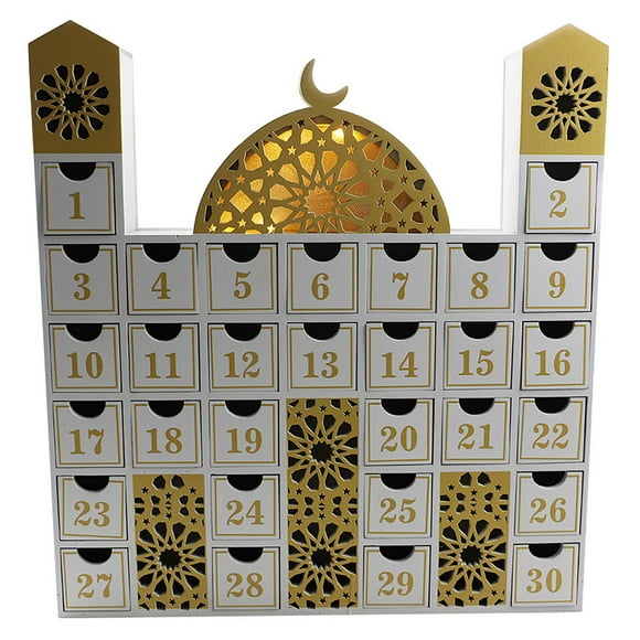 BeesClover Ramadan en Bois Compte à Rebours Calendrier Advent Calendar Tiroir en Bois Ramadan Décoration d'Ornement pour Fête à la Maison