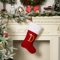 Red Velvet Christmas Stocking, 26 Alphabet Letter Holiday Sock for Fireplace Mantel, Personalized Gift Stocking for Family(D)