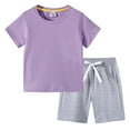 thumbnail image 4 of Gubotare Baby Boy Outfits Summer Color Block Toddler Baby Boy Summer Outfit Short Sleeve T Shirt Tops Shorts Set Cute Clothes (Purple,Size 6-7 Years), 4 of 4