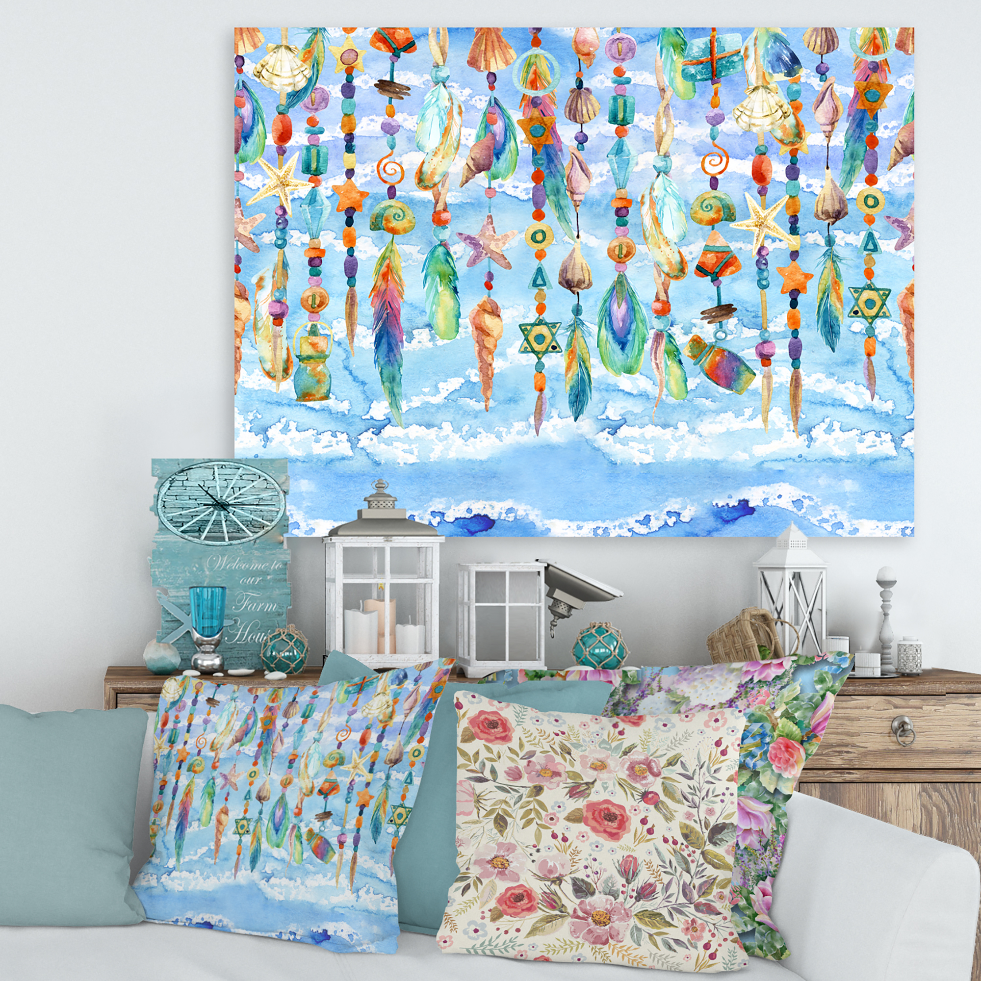 Designart ' Jewelry of Beads and Sea Shell ' Traditional Canvas Wall Art Print