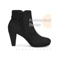 thumbnail image 3 of BLISSFUL STEP Round Toe Side Zip Platform Chunky Heel Ankle Boots for Women Black 8, 3 of 6