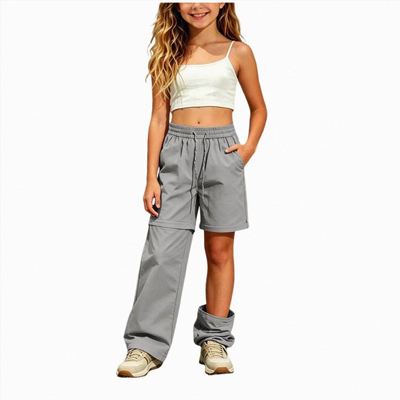 Splozh Girls Cargo Pants Casual Jogger Pants for Girls Streetwear Loose Pants with Pockets Back To School Clothes for Teen Girls,Grey,13-14 Years