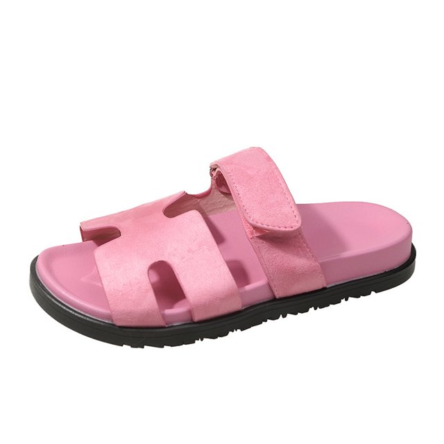 One-word Color Matching Plus Size Casual All-match Thick Bottom Velcro Fashion Beach Sandals And Slippers-sebneei