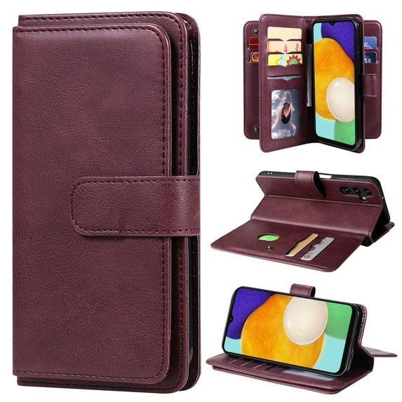 SaniMore Versatile Case for Samsung Galaxy A14 5G 6.6" 2023, Durable PU Leather Case Card Slots Flip Kickstand Magnetic Closure Anti-drop Shockproof Full Body Protective Wallet Business Case, Winered