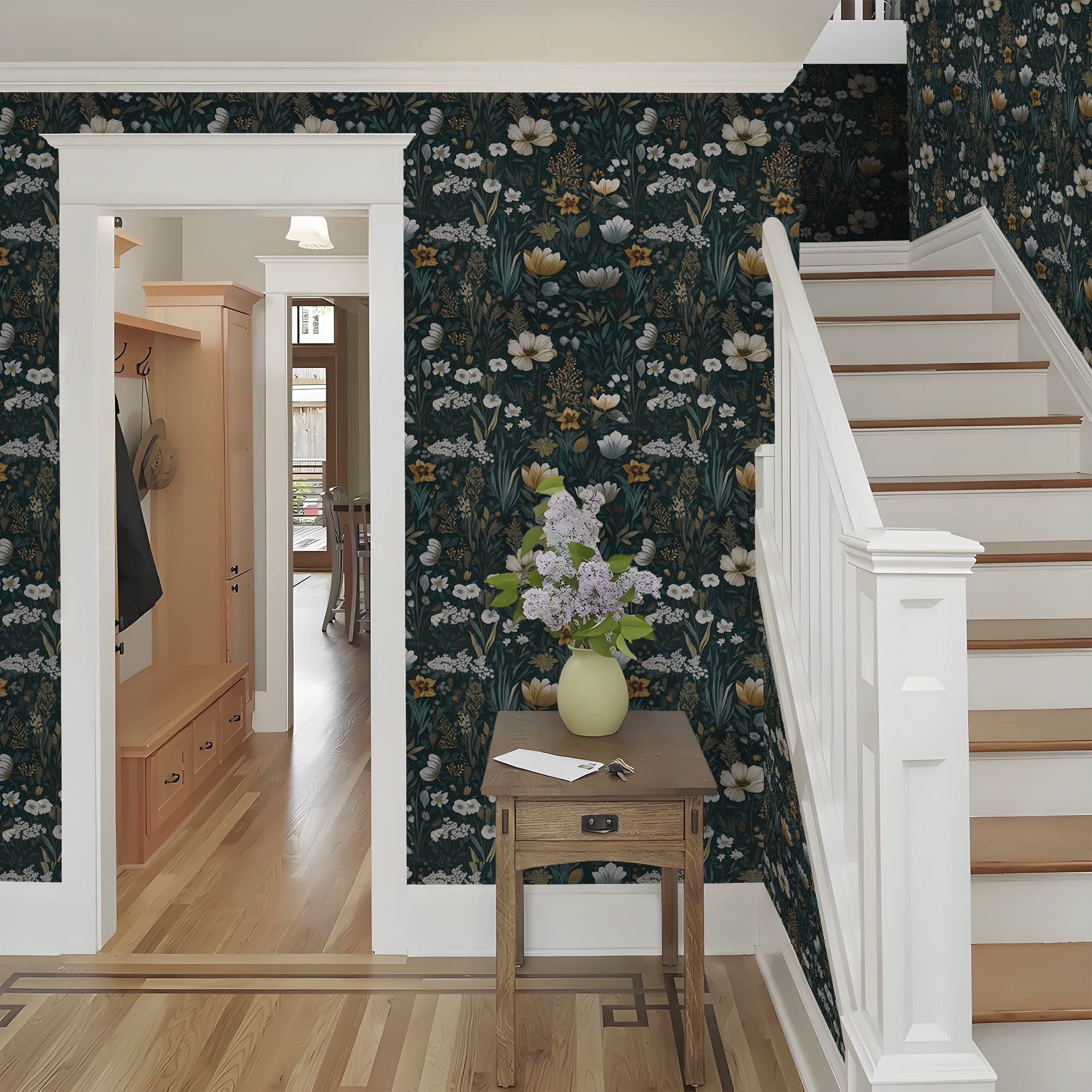 Abyssaly Floral Peel and Stick Wallpaper 17.3 "x 393.7" Wallpaper Vintage Vinyl Contact Paper Suitable for Home Walls Cabinet Bedroom