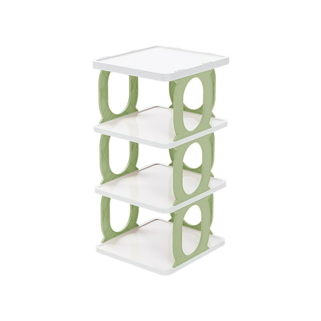 Fasiaou 4 Tier Foldable Shoe Rack Organizer, Plastic Storage Box for Entryway Living Room, Stackable Sneaker Cabinet,Green