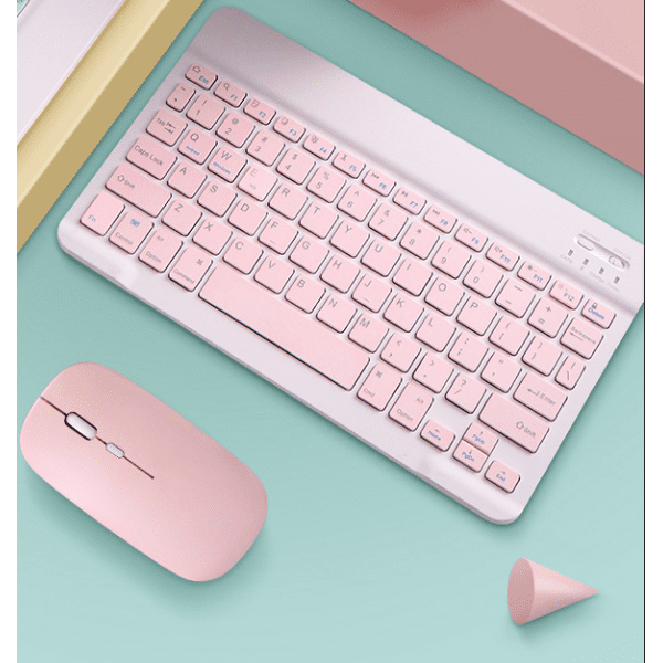 Portatil Inalambrico 10 Raton Conjunto Recargable Bateria Incorporada para Tablet PC Computadora de Escritorio 10 pulgadas rosa de 10 pulgadas Hugo Raton de teclado Bodega Aurrera en linea