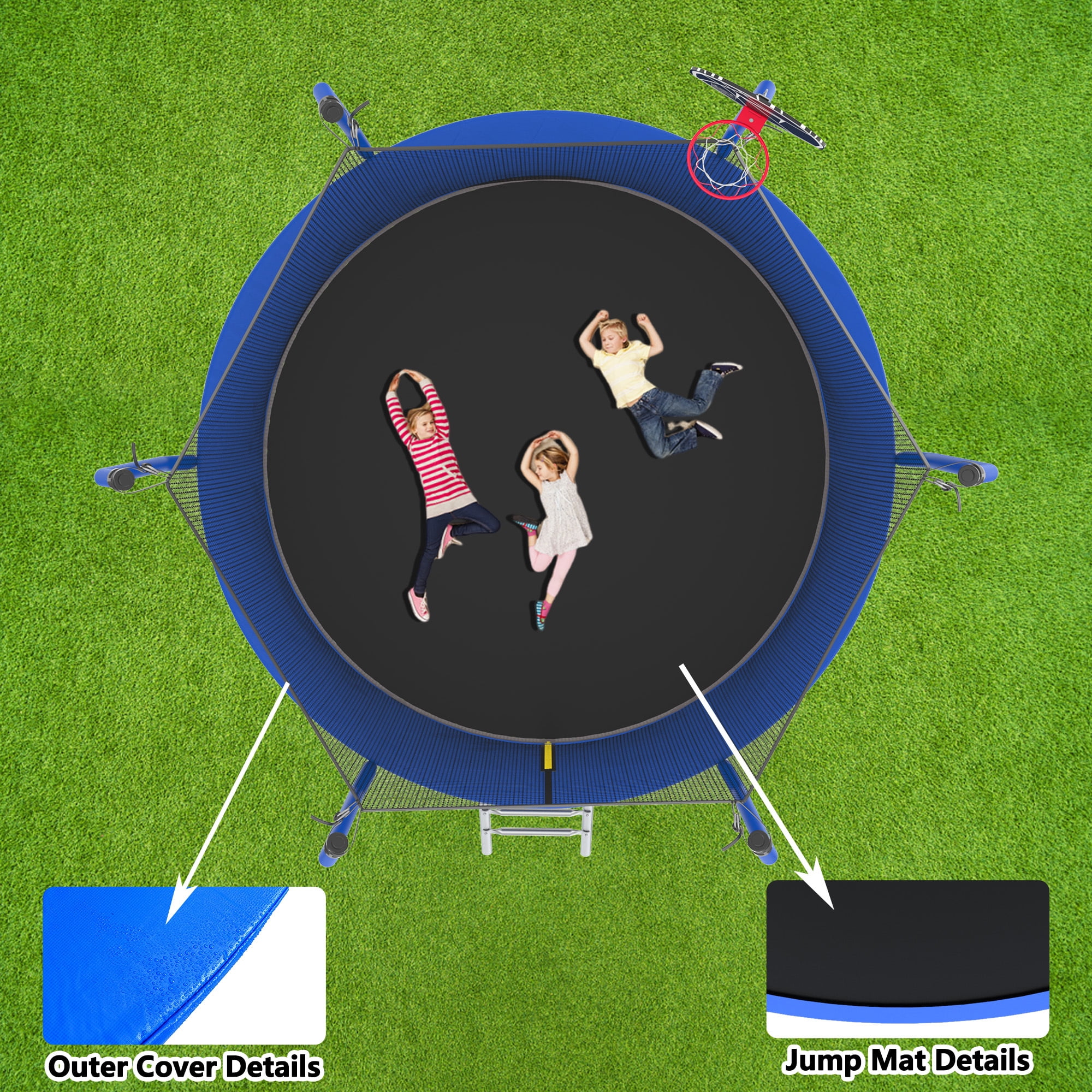 Soges 8FT Trampoline with Basketball Hoop, Reinforced Outdoor Trampoline with Enclosure Net, 1000LBS Capacity for 2-3 Kids
