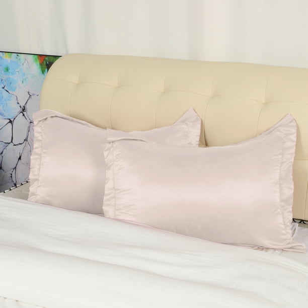 Satin Pillowcase European Size Pillow Shams Set of 2 Silky Sateen Pillow Cases Covers Light Tan