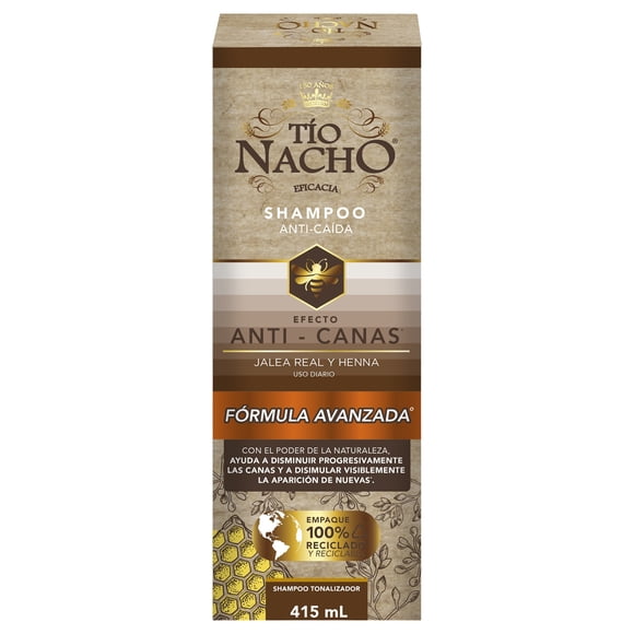 Shampoo Tío Nacho Jalea Real y Henna Tonalizador Anti-caída y Anti-canas 415 ml