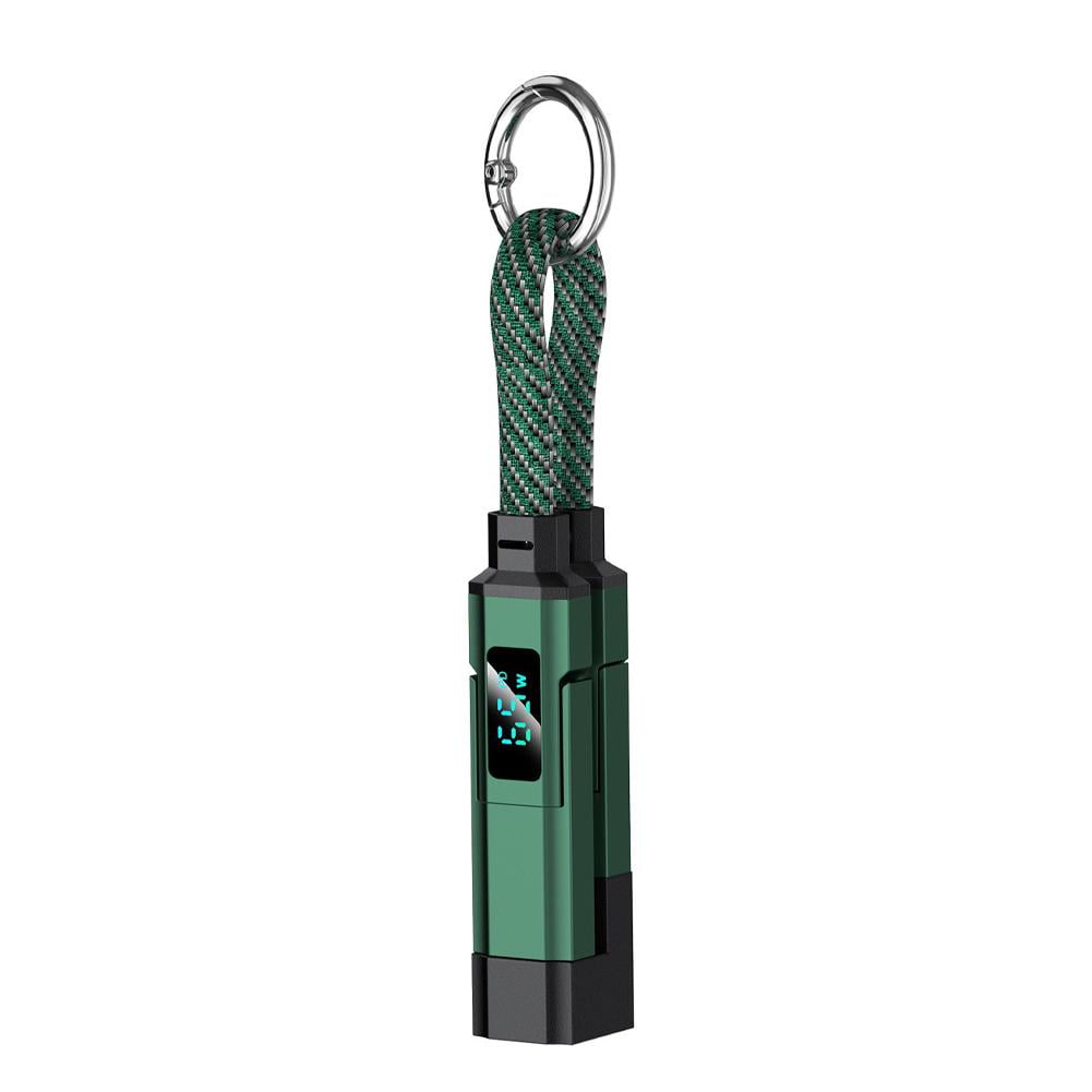4-in-1 USB C Keychain Cable, 65W Fast Charging Short Phone Lanyard Data Cable for iPhone/Type-C Devices, 0.2m, Zinc Alloy Braided, Digital Display