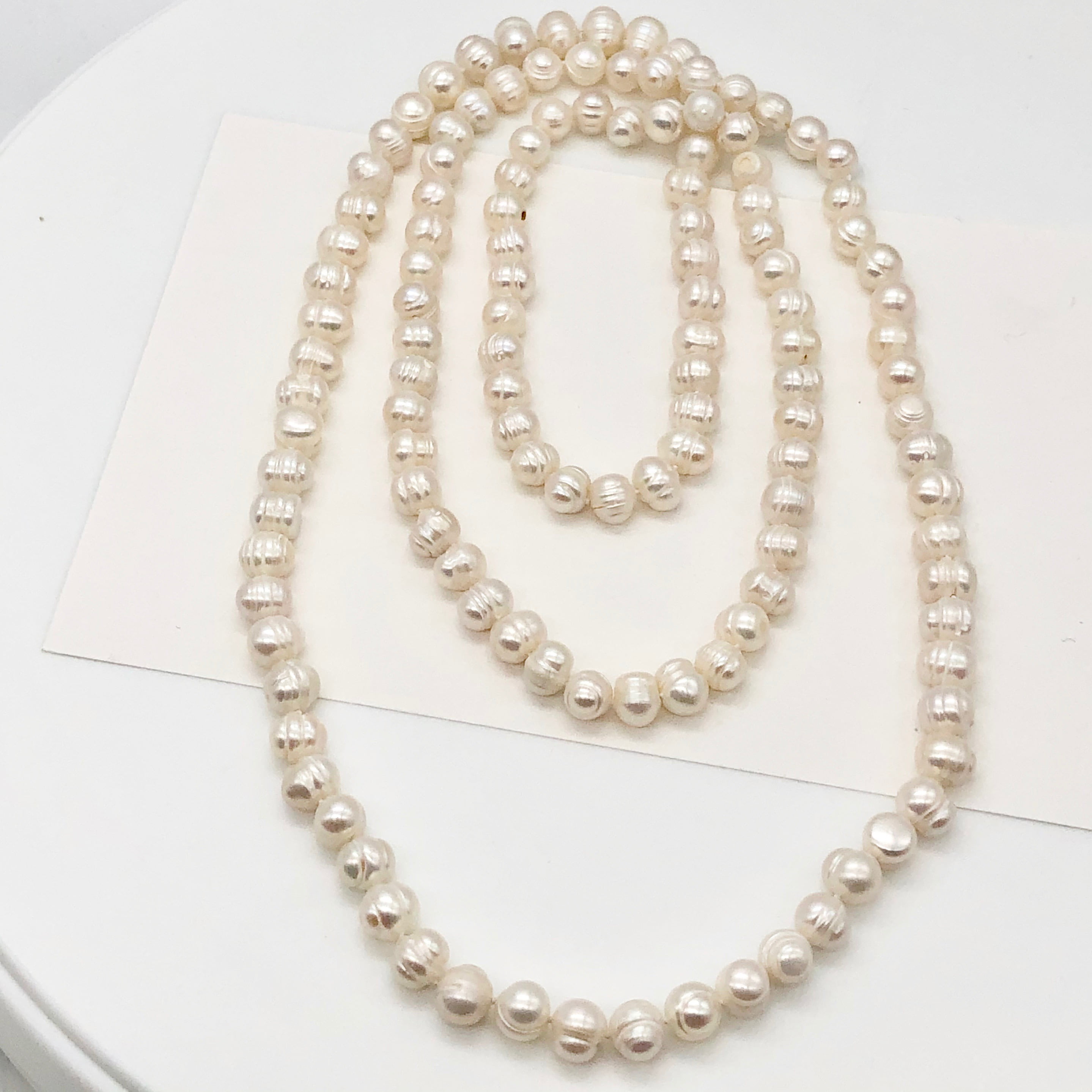 freshwater pearl green baroque 7-9mm necklace 36" wholesale bead nature gift