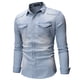 thumbnail image 4 of camisa de hombre de manga larga de mezclilla lavada con cuello de solapa y botón de bolsillo de color sólido Pompotops oipoqjl27479, 4 of 9
