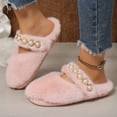 thumbnail image 2 of EKVAHL Women's Faux Fuzzy House Slippers, Pearl Strap Open Toe Slides, Soft Plush Bedroom Home Daily Leisure Indoor Casual Slippers Pink, 2 of 5