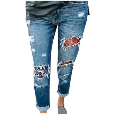 Flower Embroidered Ripped Jeans for Women Sexy Casual Big Stretch ...