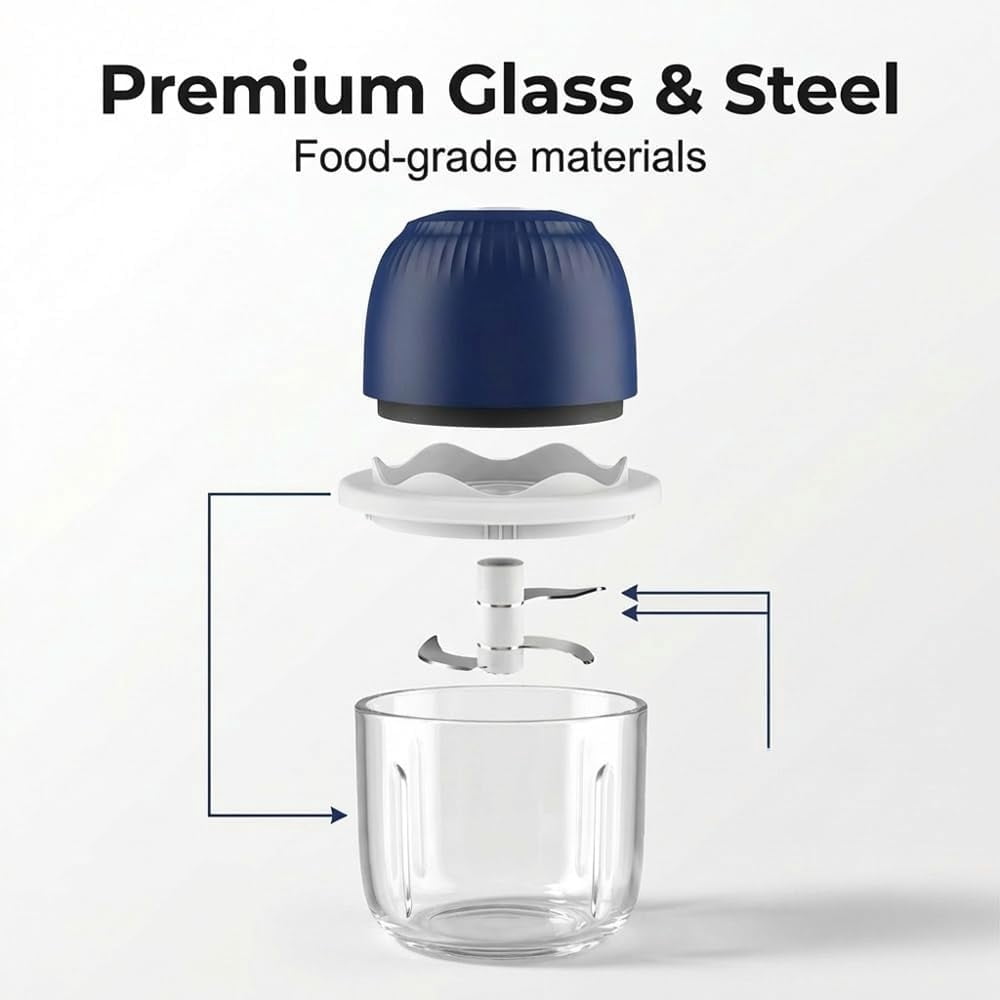 ABCISI Electric Garlic Chopper, Portable Mini Food Processor, Upgrade Cordless Chopper for Home Cooking, Rechargeable Onion Chopper for Kitchen Users (1 * Blue)