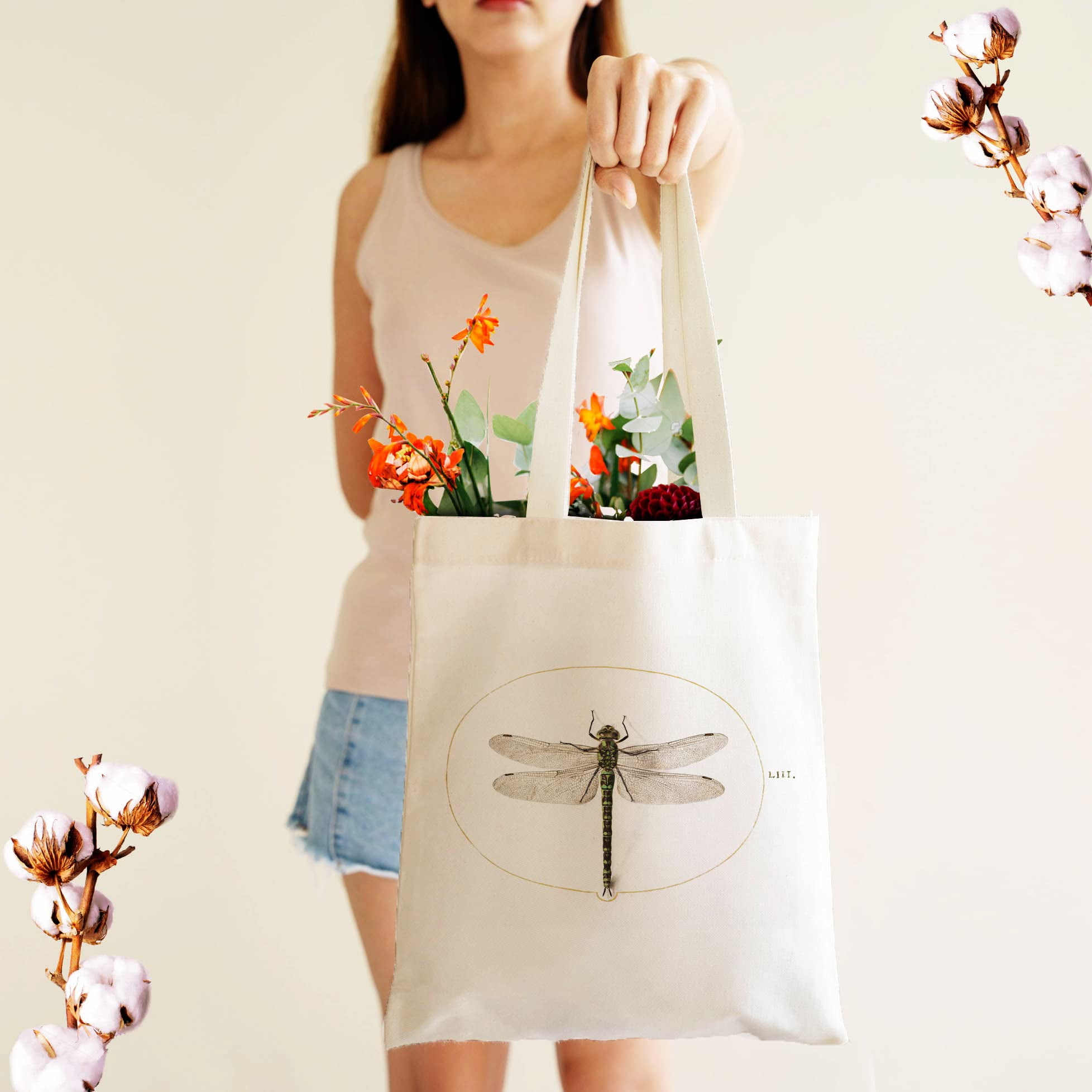 Flower Canvas Tote Bag With Zipper Closer Gift for Her 