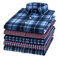 thumbnail image 3 of FLMEI Men's Plaid Shirts Long Sleeve Non-iron Blouses Tops Lapel Loose Dress Shirts Easy Care Formal Shirts for Four Seasons Size 38-45, 3 of 7