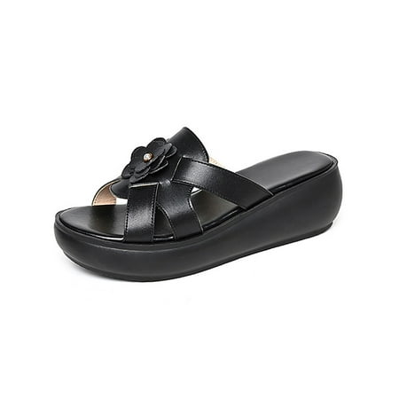 

Lumento Womens Slides Slip On Platform Sandal Beach Wedge Sandals Comfort Shoes Indoor Outdoor Lightweight Summer Slide Slippers Black 5.5
