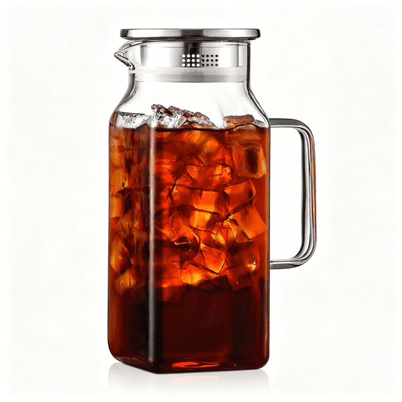 BPPEG Square Glass Pitcher Lid Spout Breast Milk Pitcher Handle Fridge Borosilicate Glass Carafe Hot Cold Drink Small Jug Iced Tea Coffee Water Storage Container
