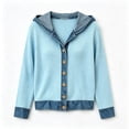 thumbnail image 5 of HBYJLZYG Women's Cardigan with Denim Patchwork Trim, Button Down Hooded Long Sleeve Relaxed Fit Ribbed Knit Casual Fall Outerwear Tops for Women Everyday Wear, 5 of 7