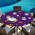 thumbnail image 6 of Round Table Cover 45-54 Inch Purple Halloween Waterproof Reusable Table Cloth Round Fitted Vinyl Tablecloth with Elastic Edged for Parties Outdoors, Pumpkins Ghosts Moons Stars, 6 of 9