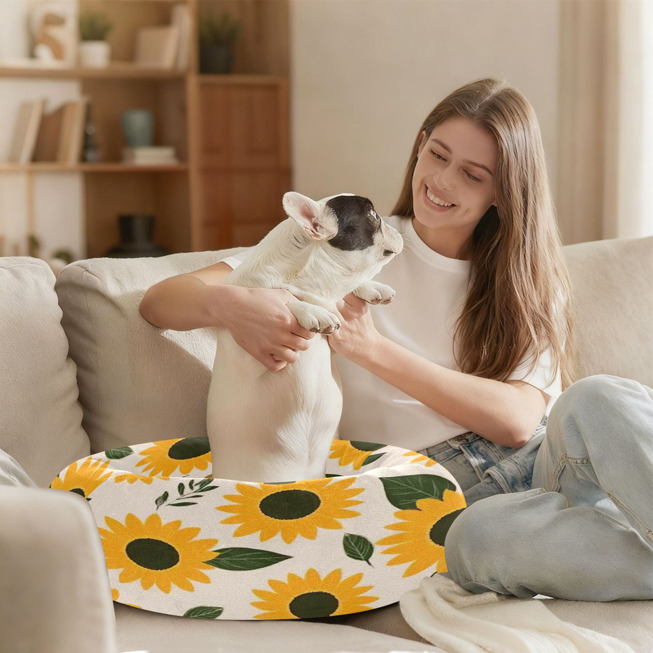 Iauyy Pet Couch Donut Cat Bed for Indoor Cats/Small Dogs Washable & Machine with Non-slip Bottom Calming Cat Furniture, Vivid Colors (M)