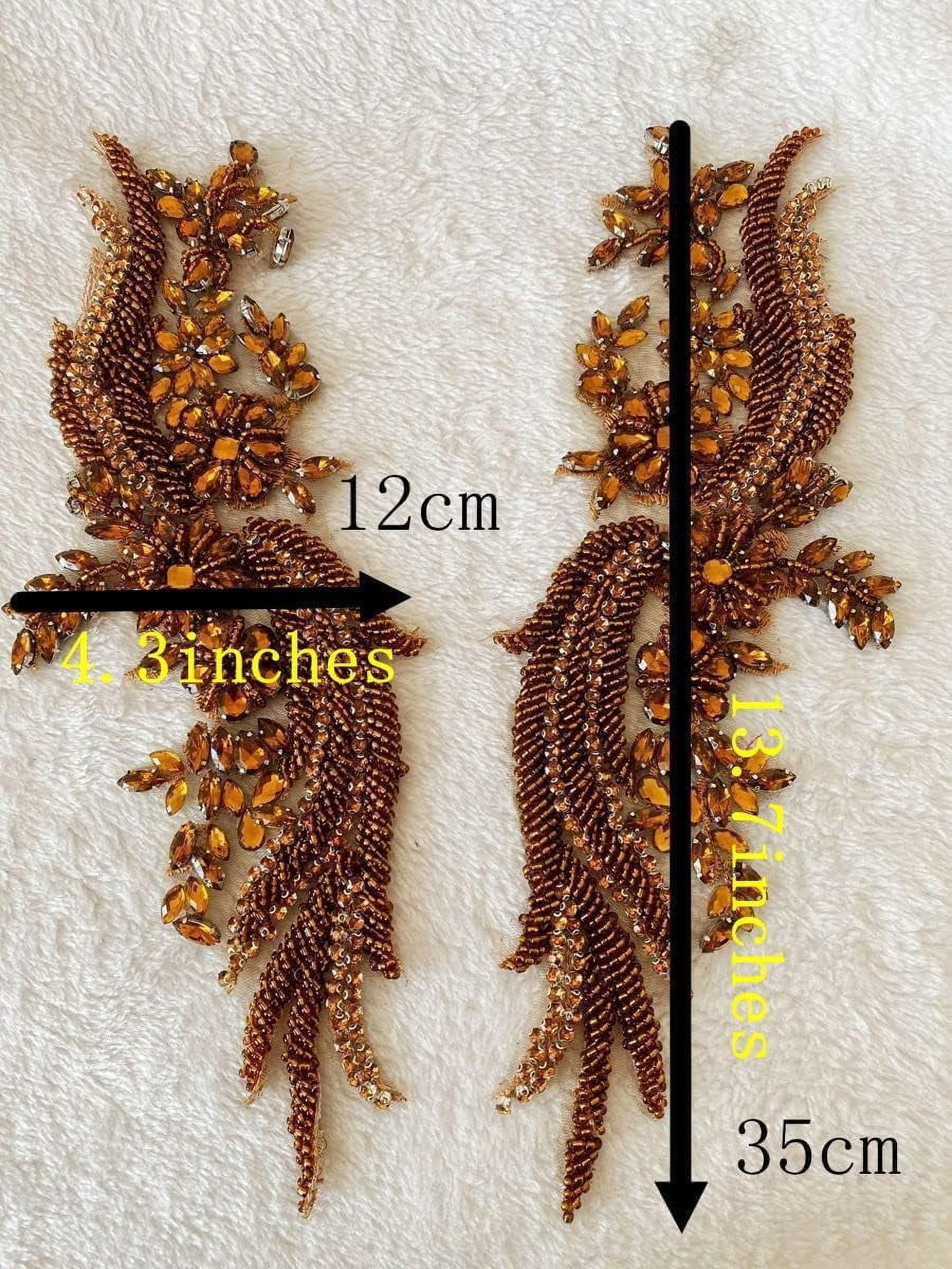 1 par de parches de cristal hechos a mano con cuentas corpiño encaje DIY apliques parches accesorio para ropa de vestir 35X12cm (Sky blue)