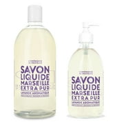 Compagnie de Provence Savon de Marseille Extra Pure Liquid Soap - Aromatic Lavender -  16.9 Fl Oz Glass Pump Bottle and 33.8 fl oz Plastic Bottle Refill