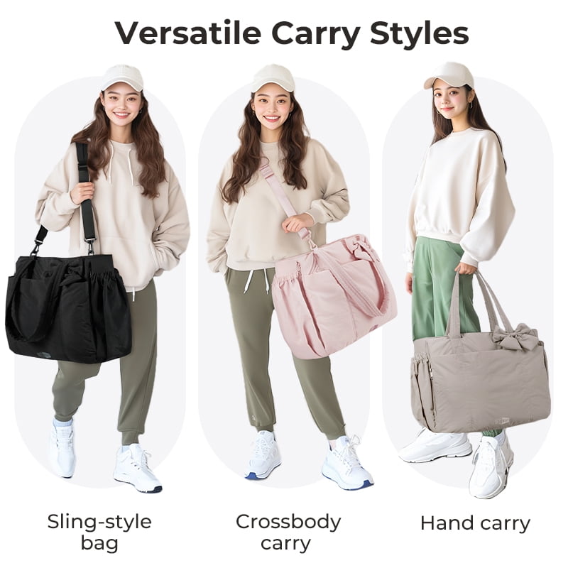 BAGSMART Tote Bag for Women, Puffer Crossbody Bag with Zipper for Women, Quilted Shoulder Bag with Compartments, Camel