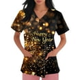 thumbnail image 5 of Garbnen Happy New Year Print Scrubs Top Plus Size Stretch V Neck Short Sleeve Women Shirt Xmas Valentine's Day Holiday Prints Nursing Medical Uniform, 5 of 6