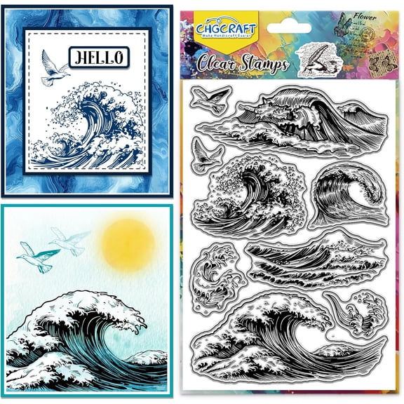 1sheet Waves Clear Stamp Transparent Handicraft Stamps Silicone Clear Stamp Seals for DIY Scrapbooking Photo Album Decorative Cards Making 6.3x4.3inch