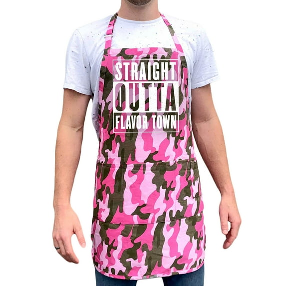 ApronMen, Funny Aprons For Men - Straight Outta Flavor Town - 100% Cotton with Pockets - Pink Camo