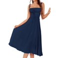 thumbnail image 2 of Midi Corset Dress Flowy Slit Lace Up Dresses for Women Tea Party A Line Casual Sundress Navy Blue XL, 2 of 8