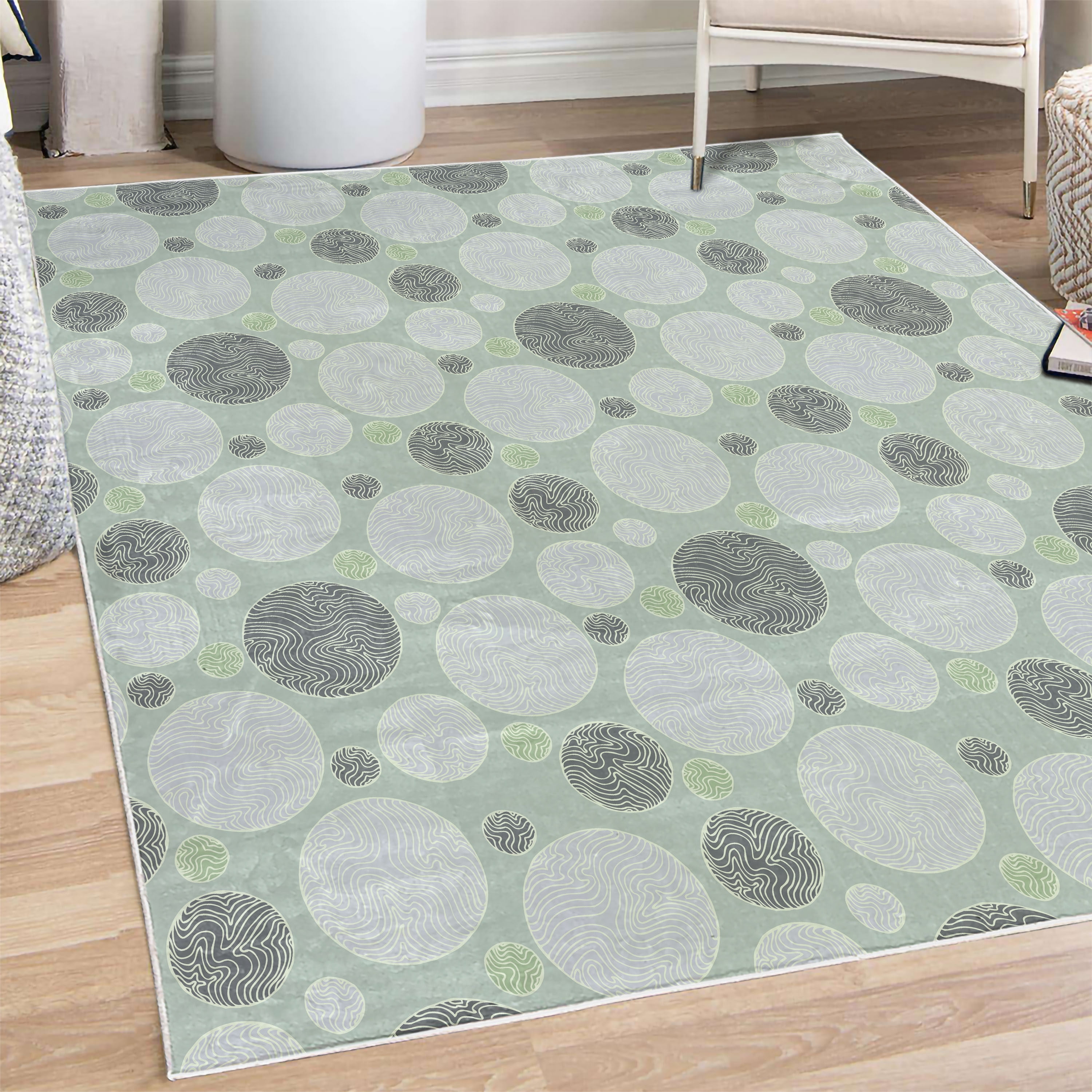 Circle Decorative Rug, Vintage Design with Round Shapes with Curved ...