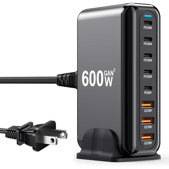 600W USB-C Charger, 100W USB-C Charging Block, 8-Port GaN III Fast Charging Station Hub, 140W PD 3.1 Laptop Charger Adapter Compatible with MacBook Pro/Air, DELL, Steam Deck, iPhone 17/16/15